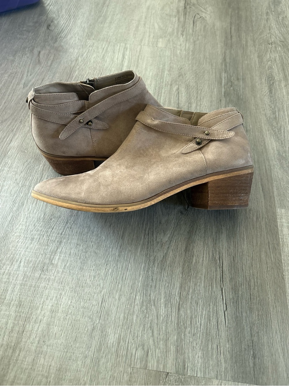 Womens Taupe Suede Ankle Booties - Stylish Low Heel